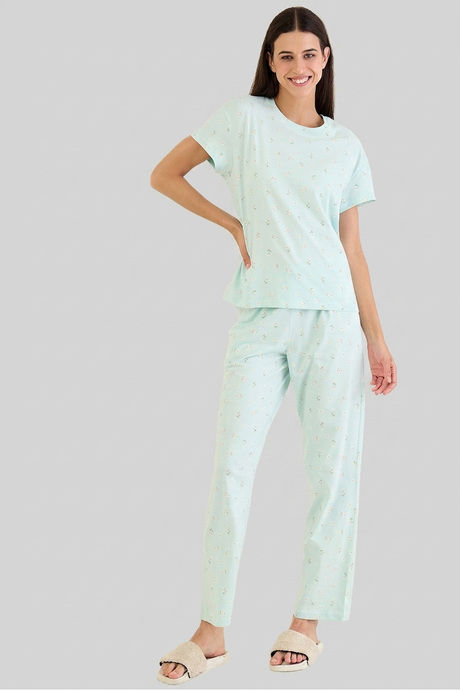 Sweet Dreams Floral Printed Pyjama  Set - Sea Green — image 5
